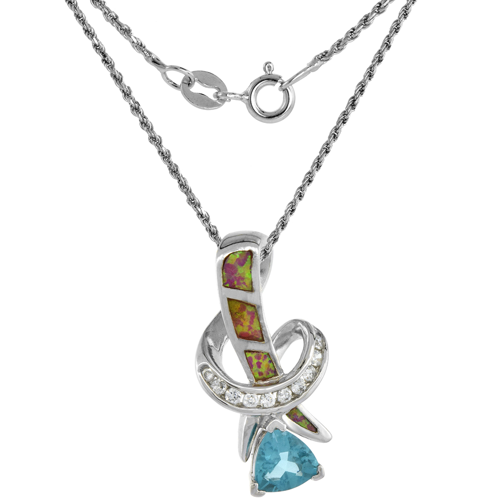 Sterling Silver Synthetic Pink Opal Necklace Amethyst CZ 8 mm Trillium 1 3/16 inch ROPH_25