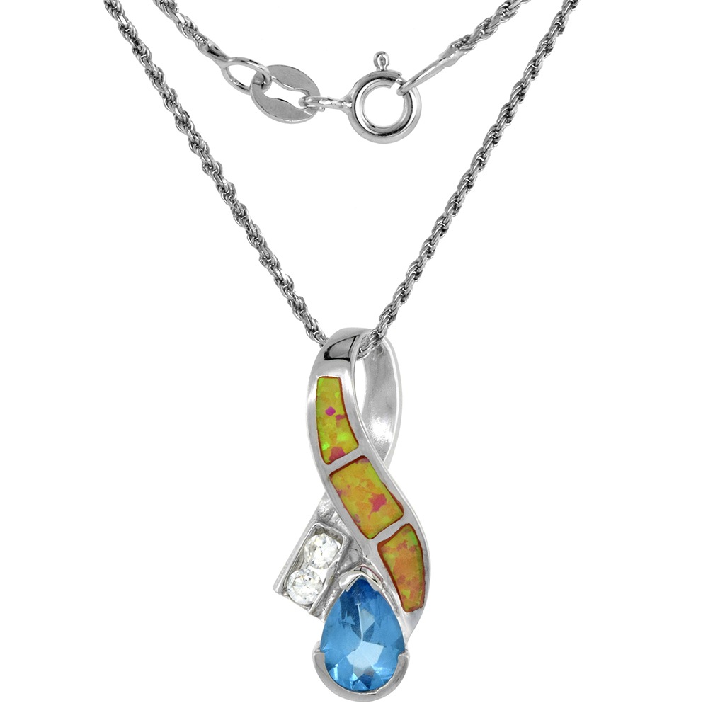 Sterling Silver Synthetic Pink Opal Ribbon Breast Cancer Awareness Necklace Amethyst CZ ROPH_25