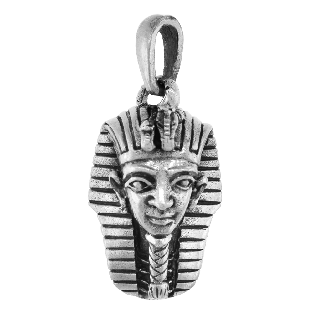 Small 3/4 inch Sterling Silver Egyptian King Tut Mask Necklace for Women Diamond-Cut Oxidized finish available with or without c