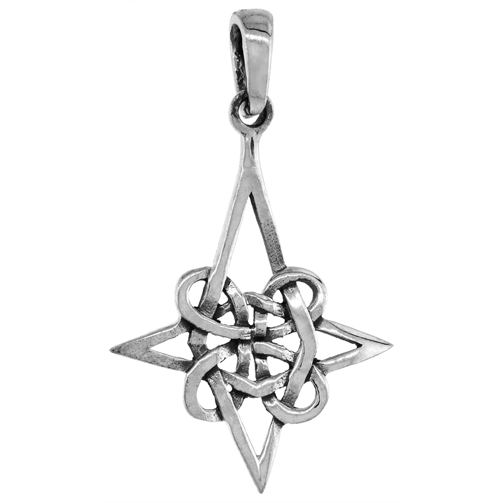 1 3/8 inch Sterling Silver Quaternary Celtic Knot Necklace Diamond-Cut Oxidized finish available with or without chain