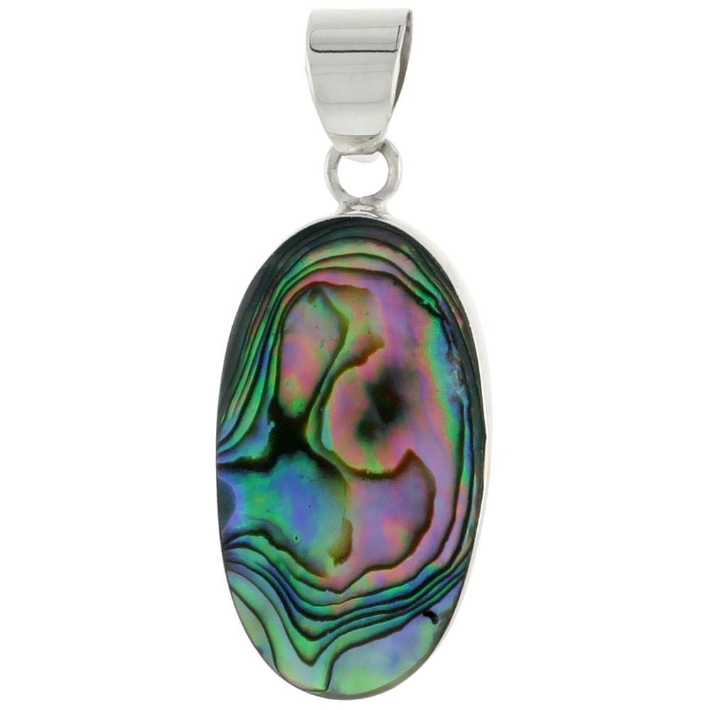 Sterling Silver Oval Mother of Pearl Inlay Pendant, 1" (25 mm) tall 