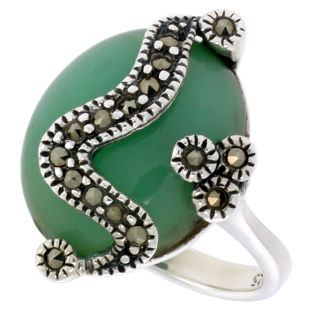 Sterling Silver Marcasite for Women 17x14 Oval Asorted Colors Oxidized Antiqued 7/8 inch