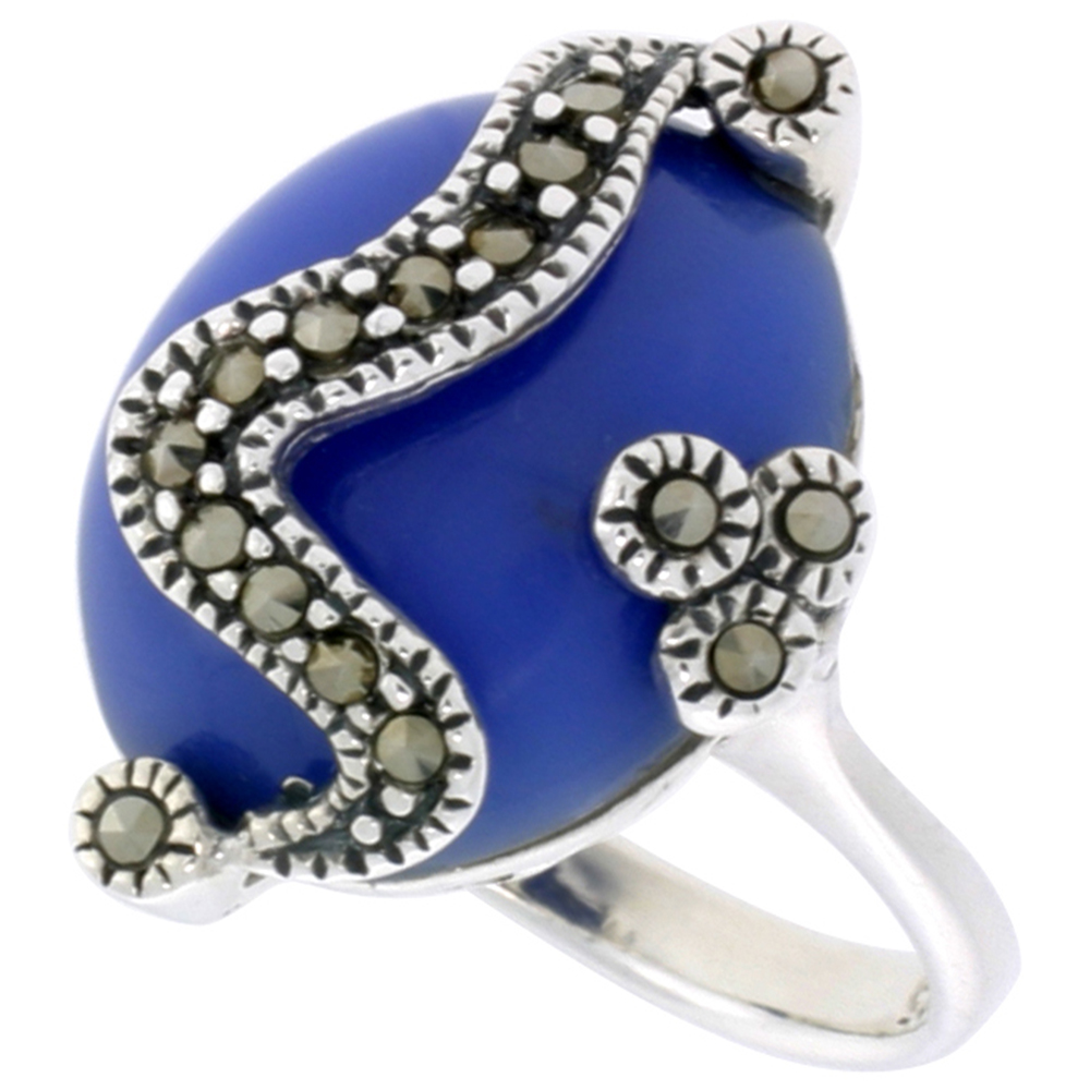 Sterling Silver Marcasite for Women 17x14 Oval Asorted Colors Oxidized Antiqued 7/8 inch