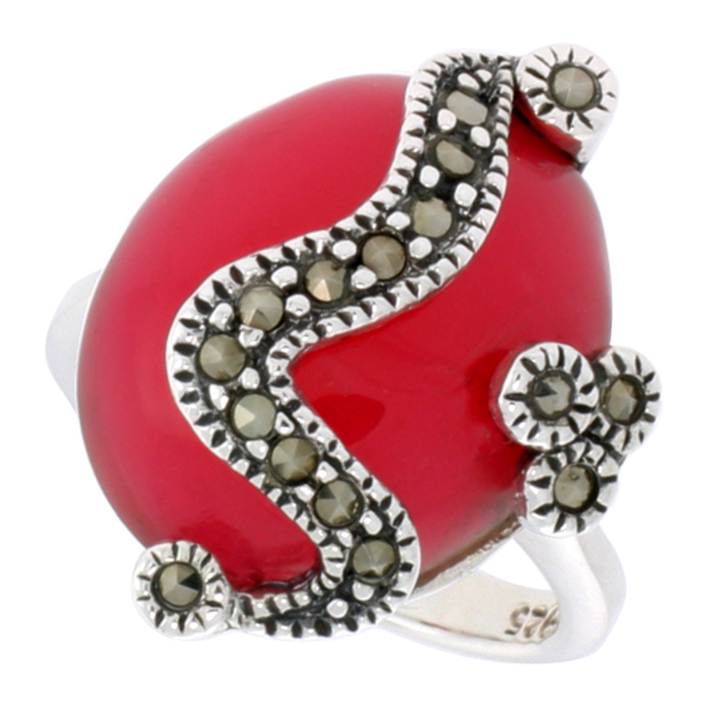 Sterling Silver Marcasite for Women 17x14 Oval Asorted Colors Oxidized Antiqued 7/8 inch