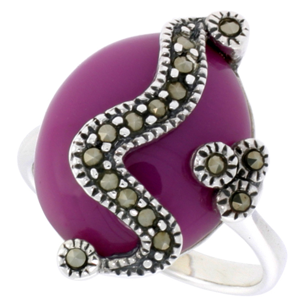 Sterling Silver Marcasite for Women 17x14 Oval Asorted Colors Oxidized Antiqued 7/8 inch