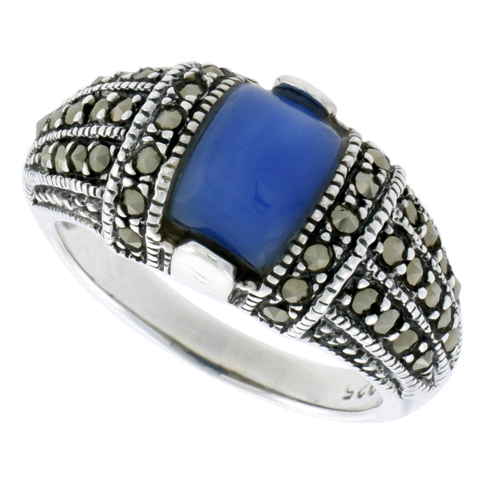 Sterling Silver Marcasite for Women Domed Asorted Colors Oxidized Antiqued 3/8 inch