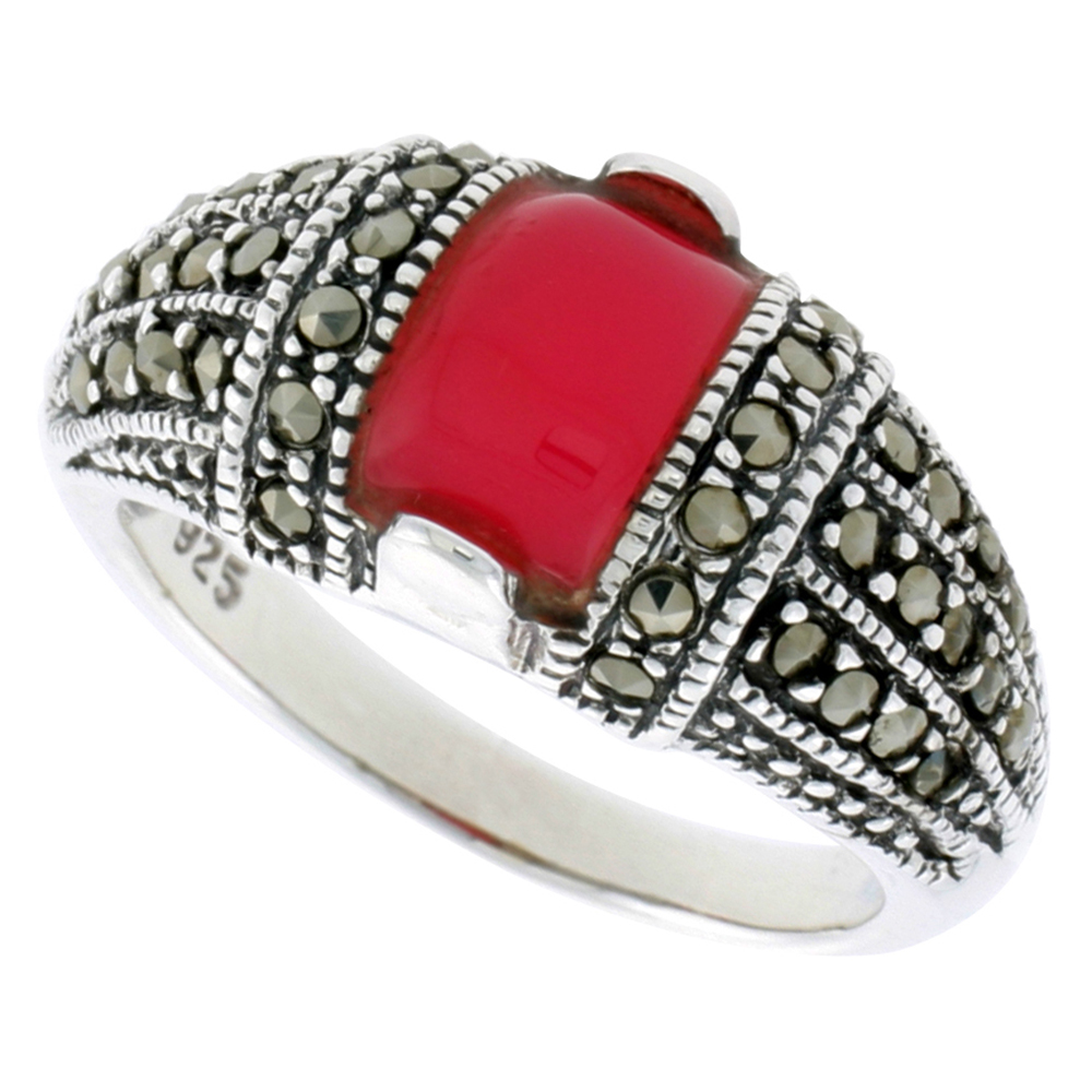 Sterling Silver Marcasite for Women Domed Asorted Colors Oxidized Antiqued 3/8 inch