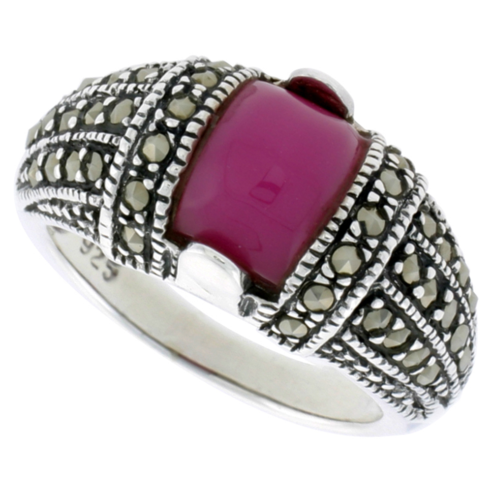 Sterling Silver Marcasite for Women Domed Asorted Colors Oxidized Antiqued 3/8 inch