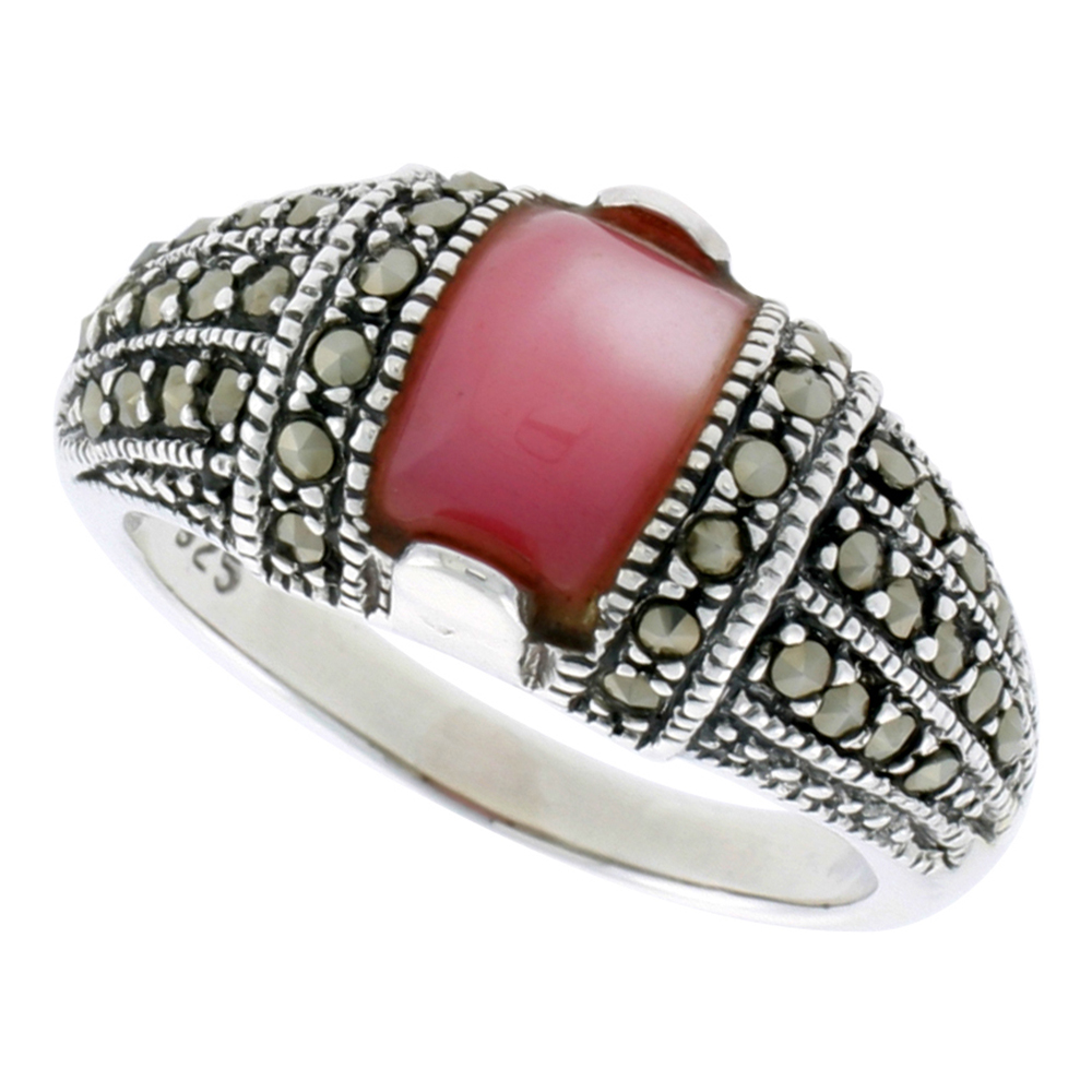Sterling Silver Marcasite for Women Domed Asorted Colors Oxidized Antiqued 3/8 inch