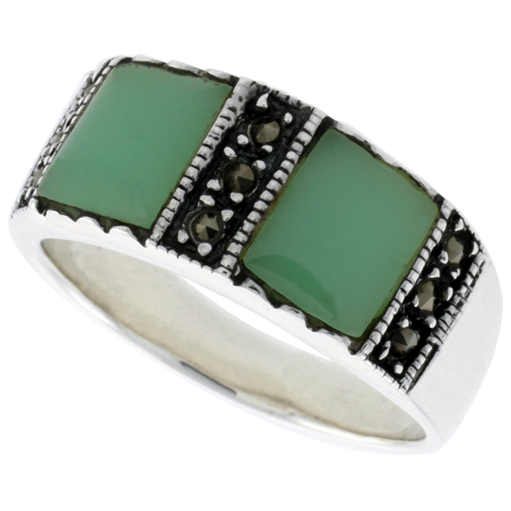 Sterling Silver Marcasite for Women Two 7mm Square Asorted Colors Oxidized Antiqued 5/16 inch