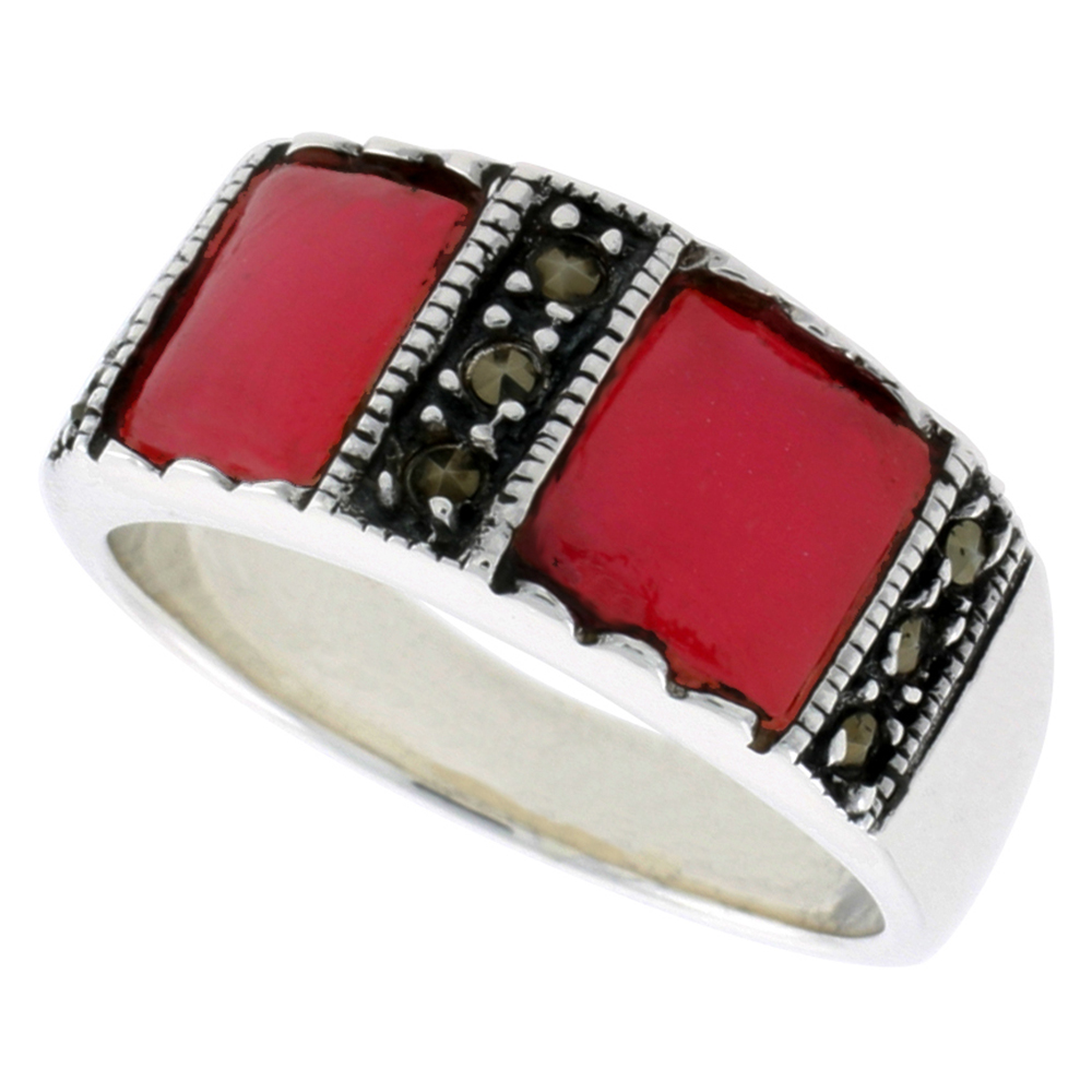 Sterling Silver Marcasite for Women Two 7mm Square Asorted Colors Oxidized Antiqued 5/16 inch