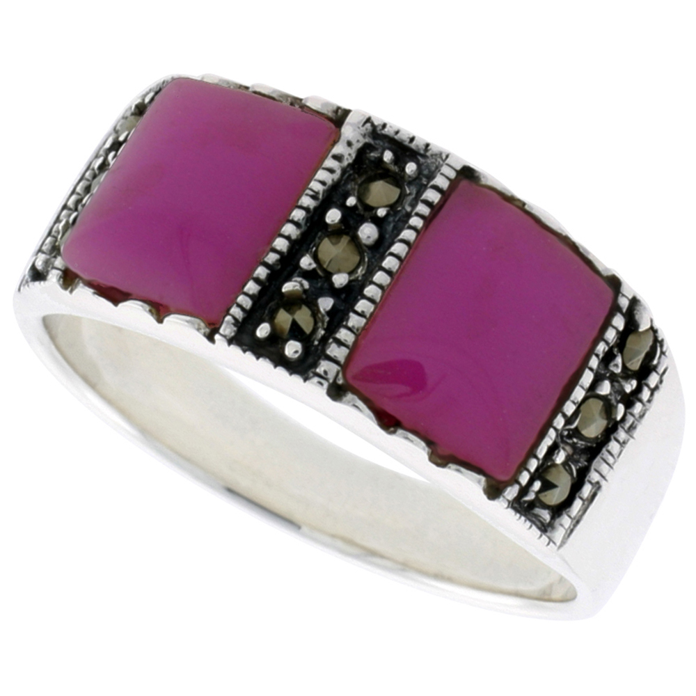 Sterling Silver Marcasite for Women Two 7mm Square Asorted Colors Oxidized Antiqued 5/16 inch