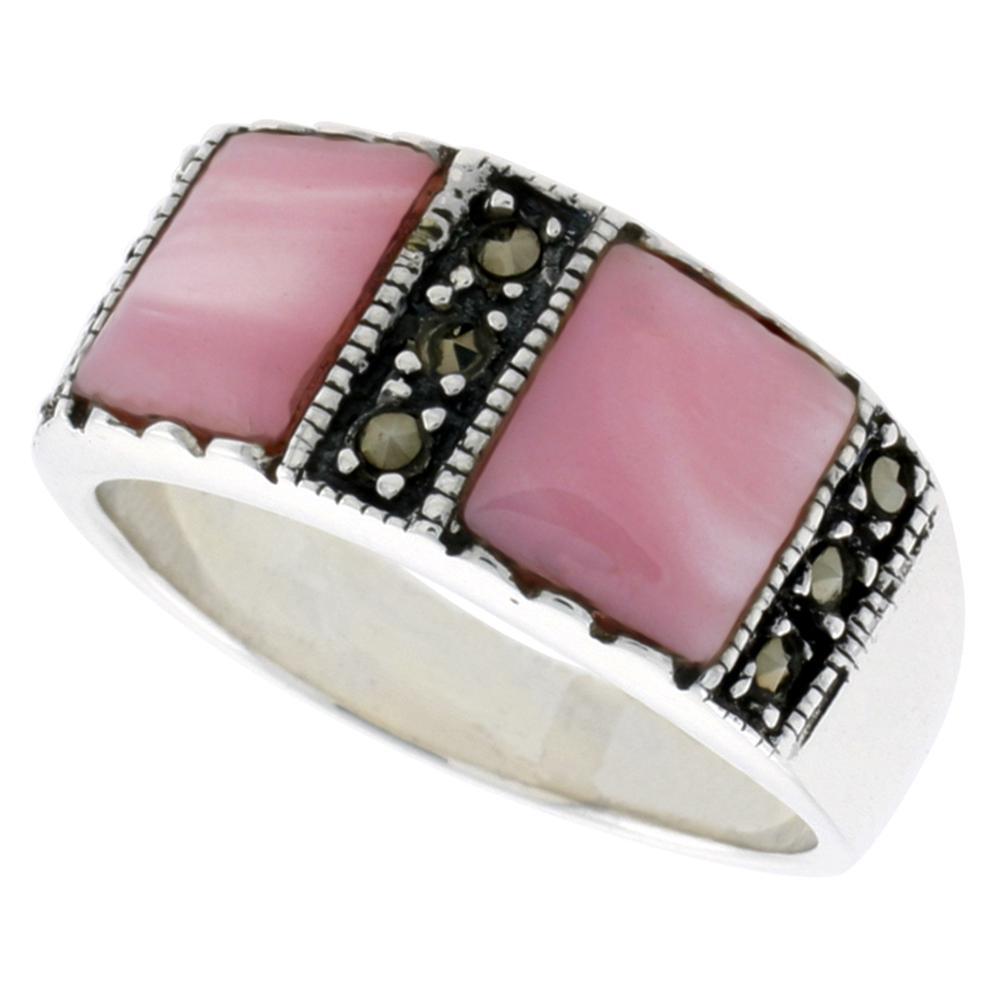 Sterling Silver Marcasite for Women Two 7mm Square Asorted Colors Oxidized Antiqued 5/16 inch