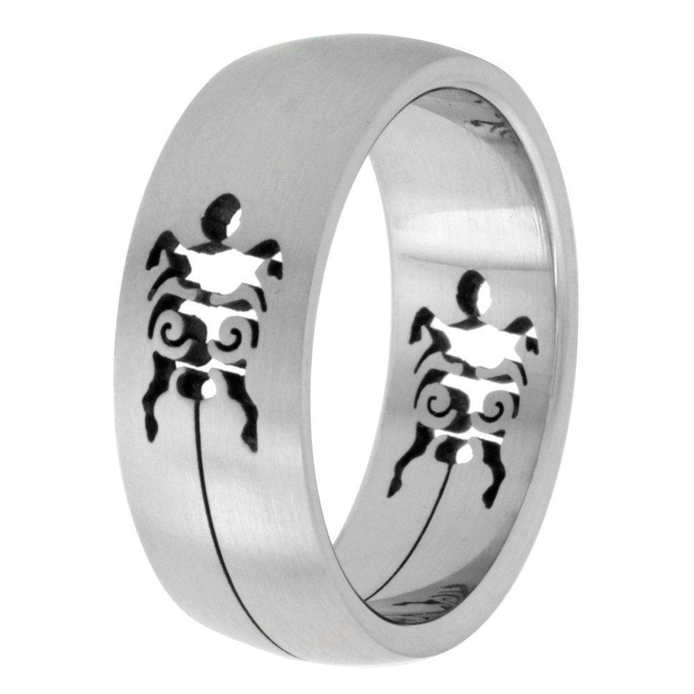 Surgical Stainless Steel 8mm Domed Wedding Band Ring Turtle Cut-outs Pattern, sizes 7 - 14