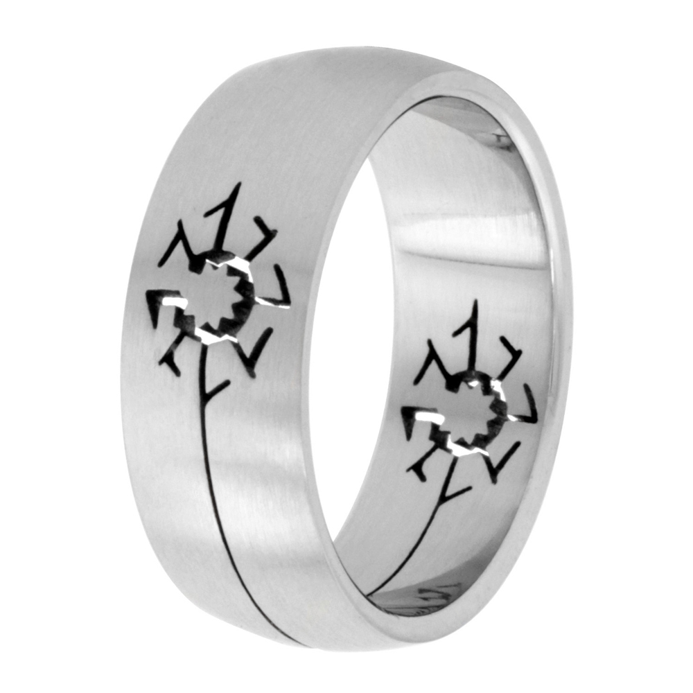 Surgical Stainless Steel Sun Ring 8mm Domed Wedding Band Matte Finish, sizes 7 - 14
