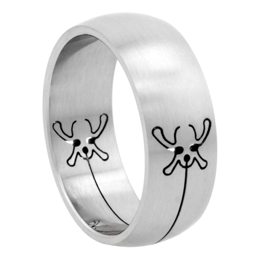 Surgical Stainless Steel 8mm Domed Wedding Band Fly Ring , sizes 8 - 14
