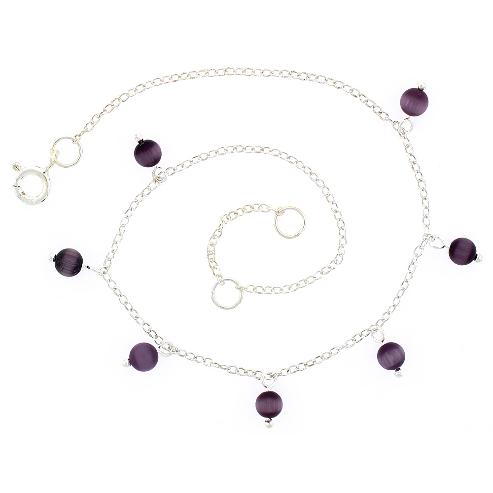 Sterling Silver Anklet Natural Amethyst Beads, adjustable 9 - 10 inch