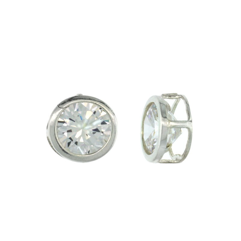 Sterling Silver Large Round CZ Slide Pendant 9/16 in. (14 mm)