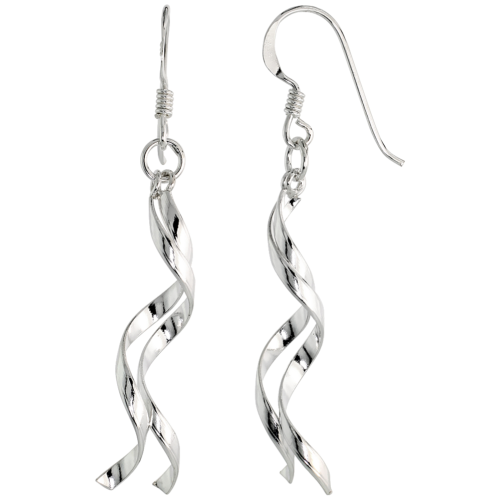 Sterling Silver Double Spiral Drop Dangle Earrings, 1 1/4" (30 mm) tall