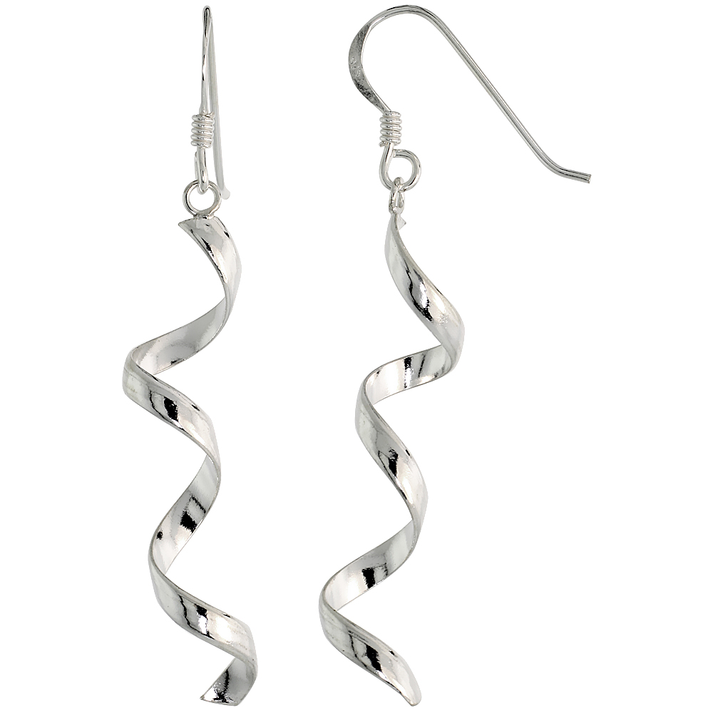 Sterling Silver Spiral Drop Dangle Earrings, 1 11/16" (42 mm) tall