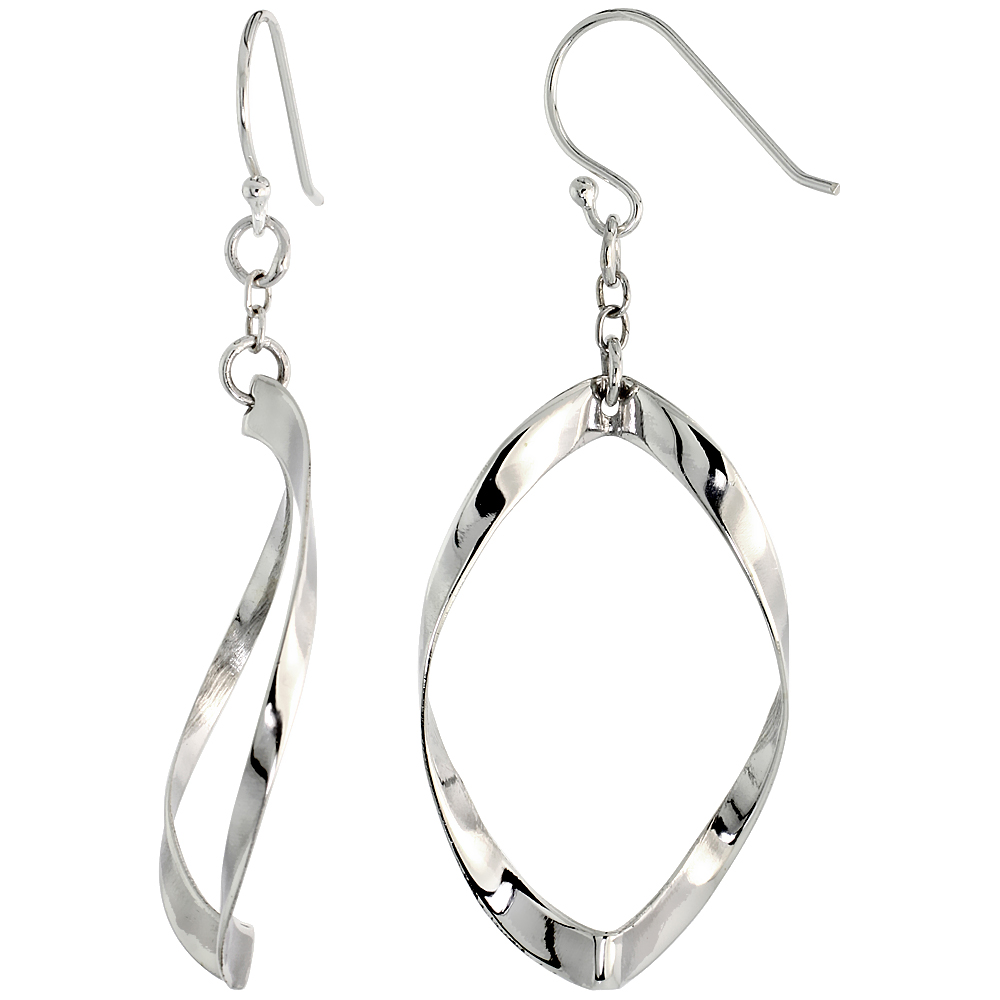 Sterling Silver Marquise Shape Cut Out Dangle Earrings, 1 6/16" (35 mm) tall