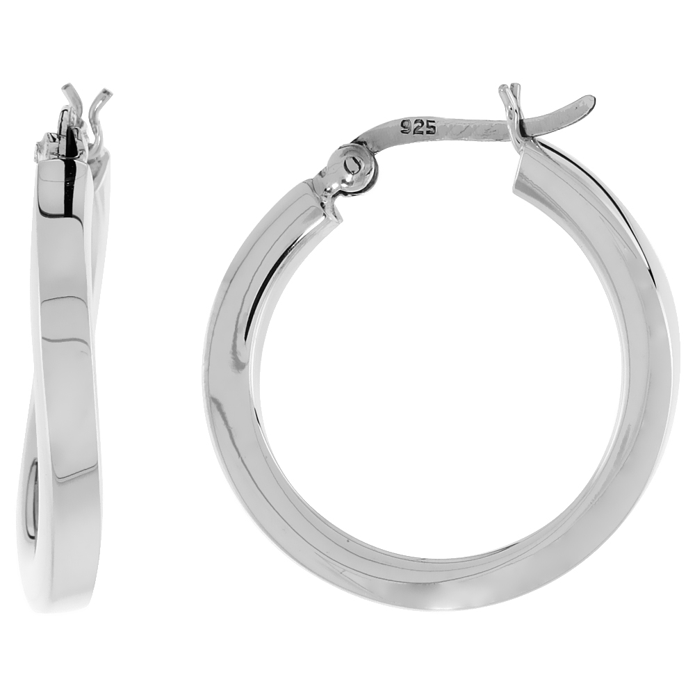 Sterling Silver Wavy Square Tube Hoop Earrings, 1 inch 