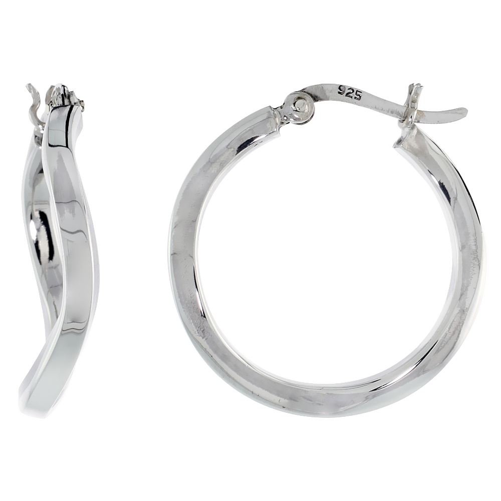 Sterling Silver Wavy Thin Square Tube Hoop Earrings, 1 inch