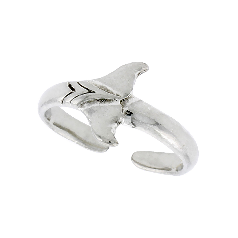 Sterling Silver Whale Tail Toe Ring Adjustable Open Bottom 3/8 inch