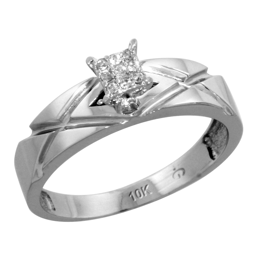 10k White Gold Diamond Engagement Ring 0.06 cttw Brilliant Cut, 3/16 inch 5mm wide