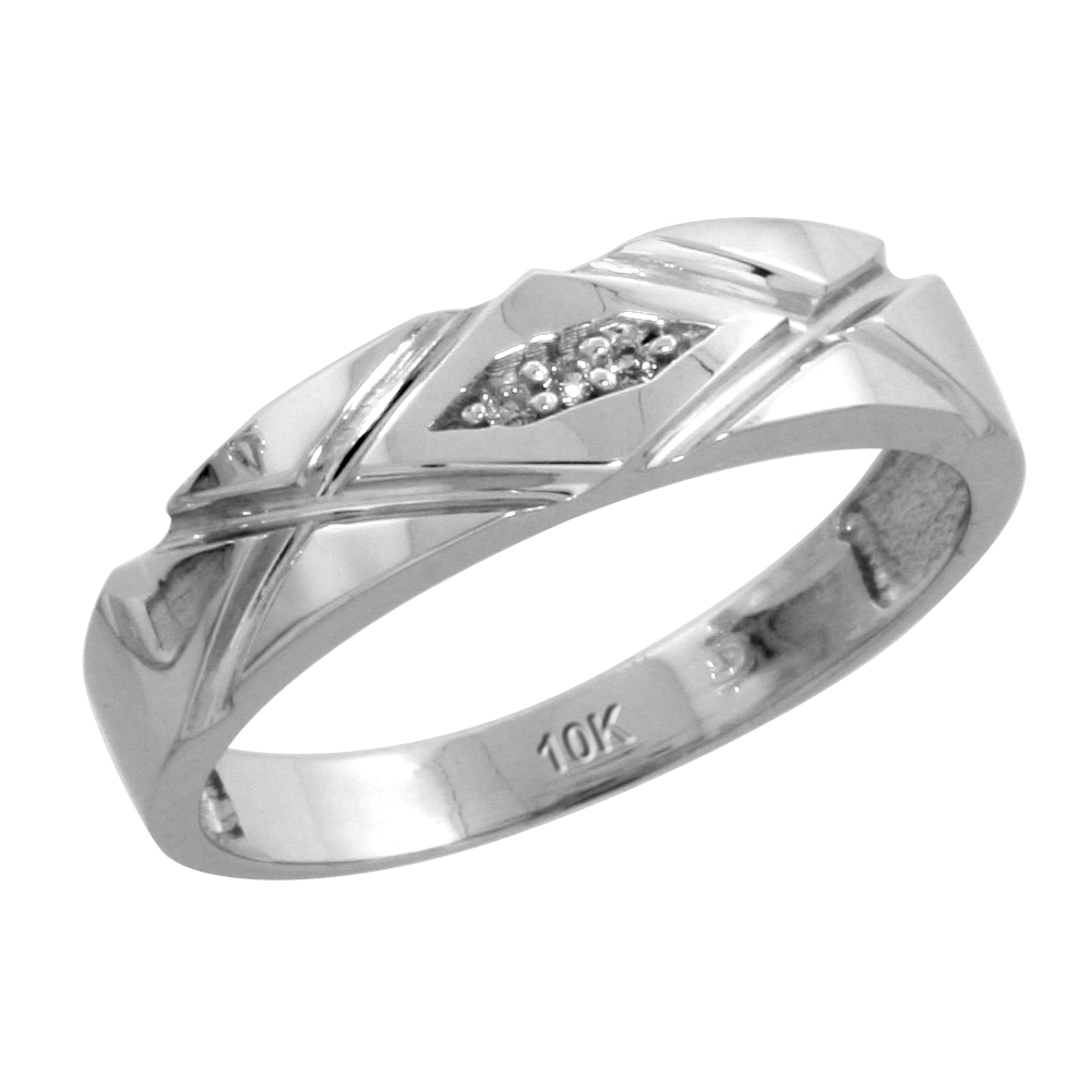 10k White Gold Ladies Diamond Wedding Band Ring 0.02 cttw Brilliant Cut, 3/16 inch 5mm wide