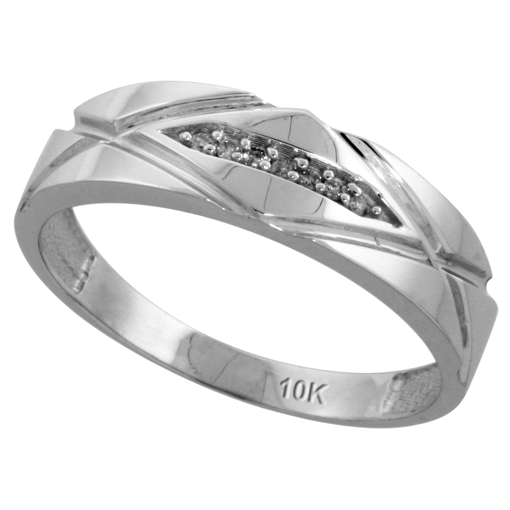 Sterling Silver Men's Diamond Band, w/ 0.04 Carat Brilliant Cut Diamonds, 1/4 in. (6mm) wide