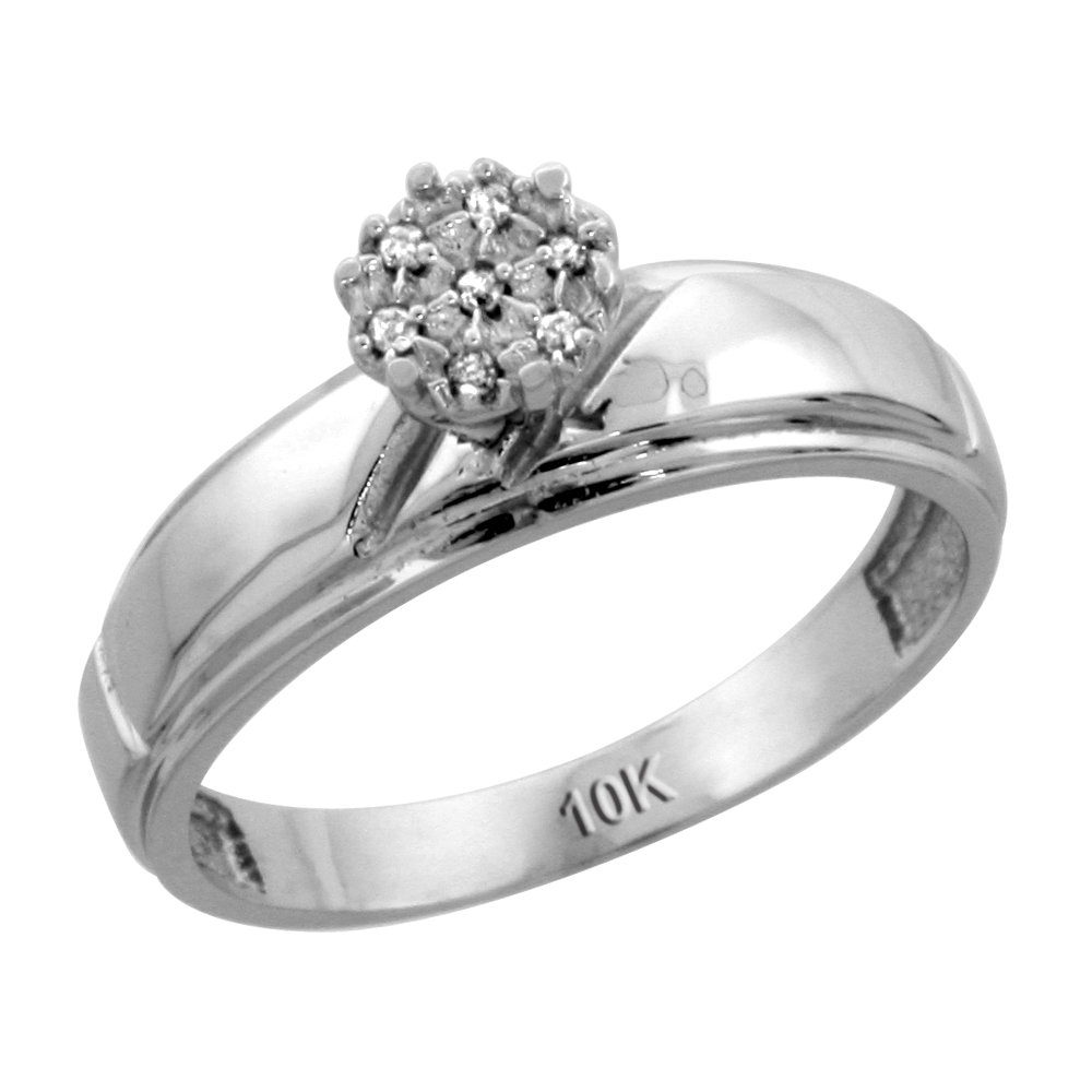10k White Gold Diamond Engagement Ring 0.04 cttw Brilliant Cut, 7/32 inch 5.5mm wide