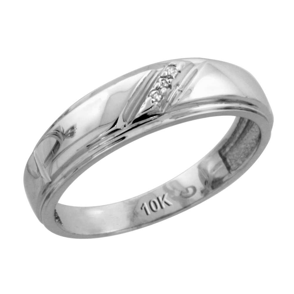 10k White Gold Ladies Diamond Wedding Band Ring 0.02 cttw Brilliant Cut, 7/32 inch 5.5mm wide