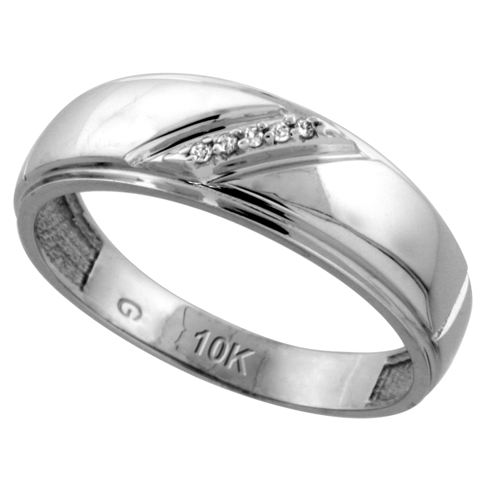 Sterling Silver Men's Diamond Band, w/ 0.03 Carat Brilliant Cut Diamonds, 1/4 in. (7mm) wide