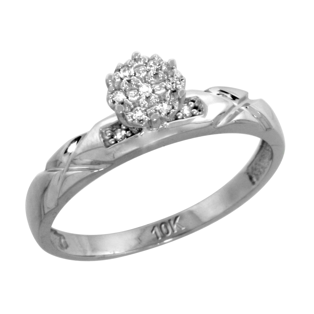 10k White Gold Diamond Engagement Ring 0.06 cttw Brilliant Cut, 1/8 inch 3.5mm wide