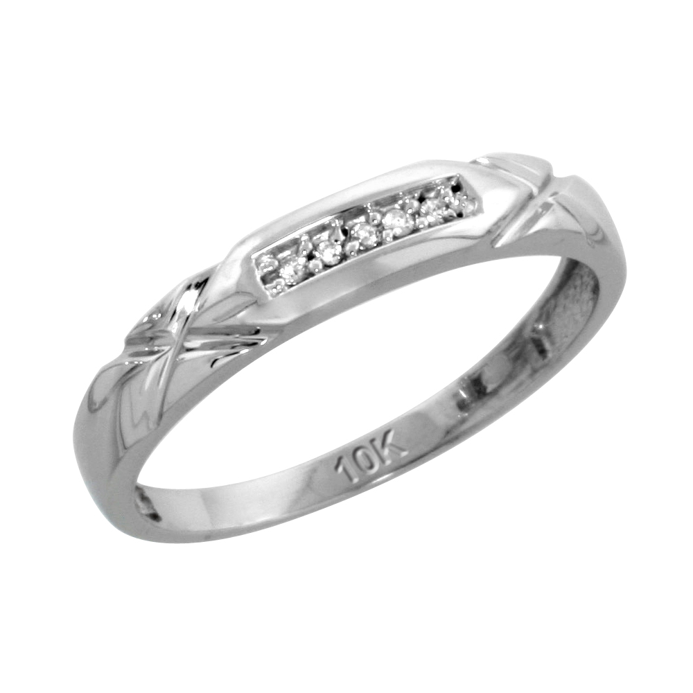 10k White Gold Ladies Diamond Wedding Band Ring 0.03 cttw Brilliant Cut, 1/8 inch 3.5mm wide