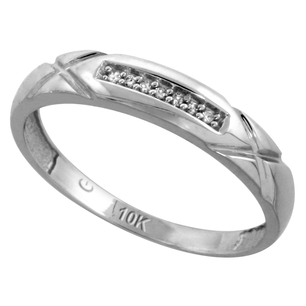 Sterling Silver Men's Diamond Band, w/ 0.04 Carat Brilliant Cut Diamonds, 3/16 in. (4mm) wide