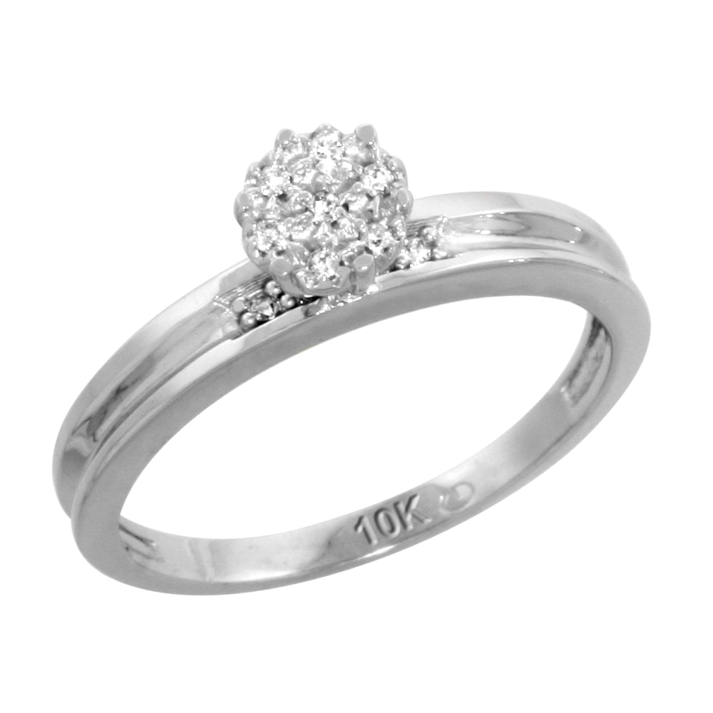 10k White Gold Diamond Engagement Ring 0.05 cttw Brilliant Cut, 1/8 inch 3mm wide