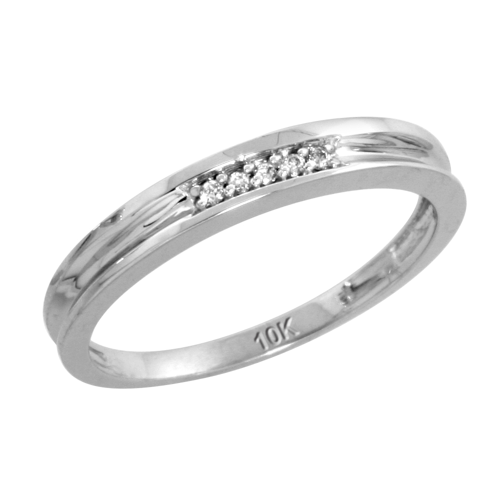 10k White Gold Ladies Diamond Wedding Band Ring 0.02 cttw Brilliant Cut, 1/8 inch 3mm wide