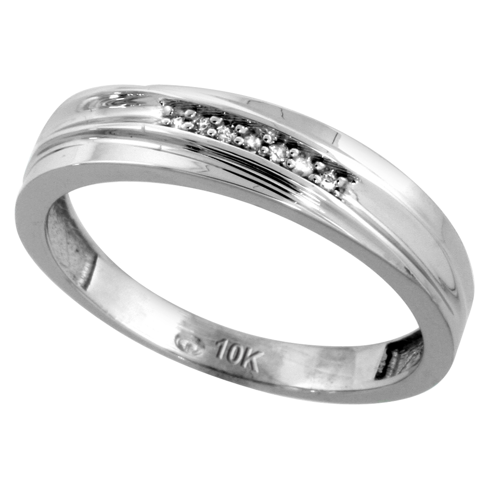 Sterling Silver Men's Diamond Band, w/ 0.04 Carat Brilliant Cut Diamonds, 3/16 in. (5mm) wide