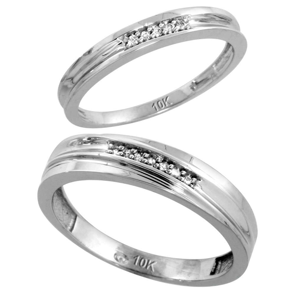 Sterling Silver 2-Piece His (5mm) & Hers (3mm) Diamond Wedding Band Set, w/ 0.06 Carat Brilliant Cut Diamonds; (Ladies Size 5 to10; Men's Size 8 to 14)