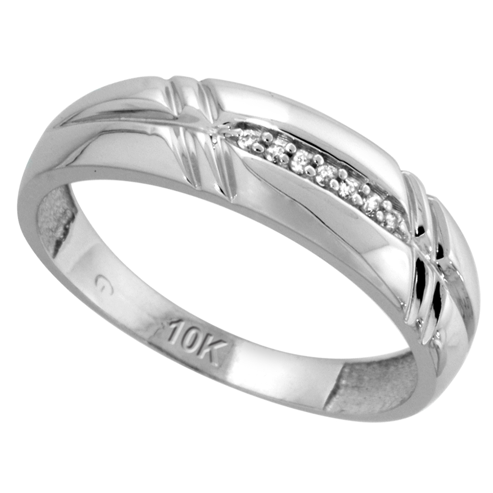 Sterling Silver Men's Diamond Band, w/ 0.04 Carat Brilliant Cut Diamonds, 1/4 in. (6mm) wide