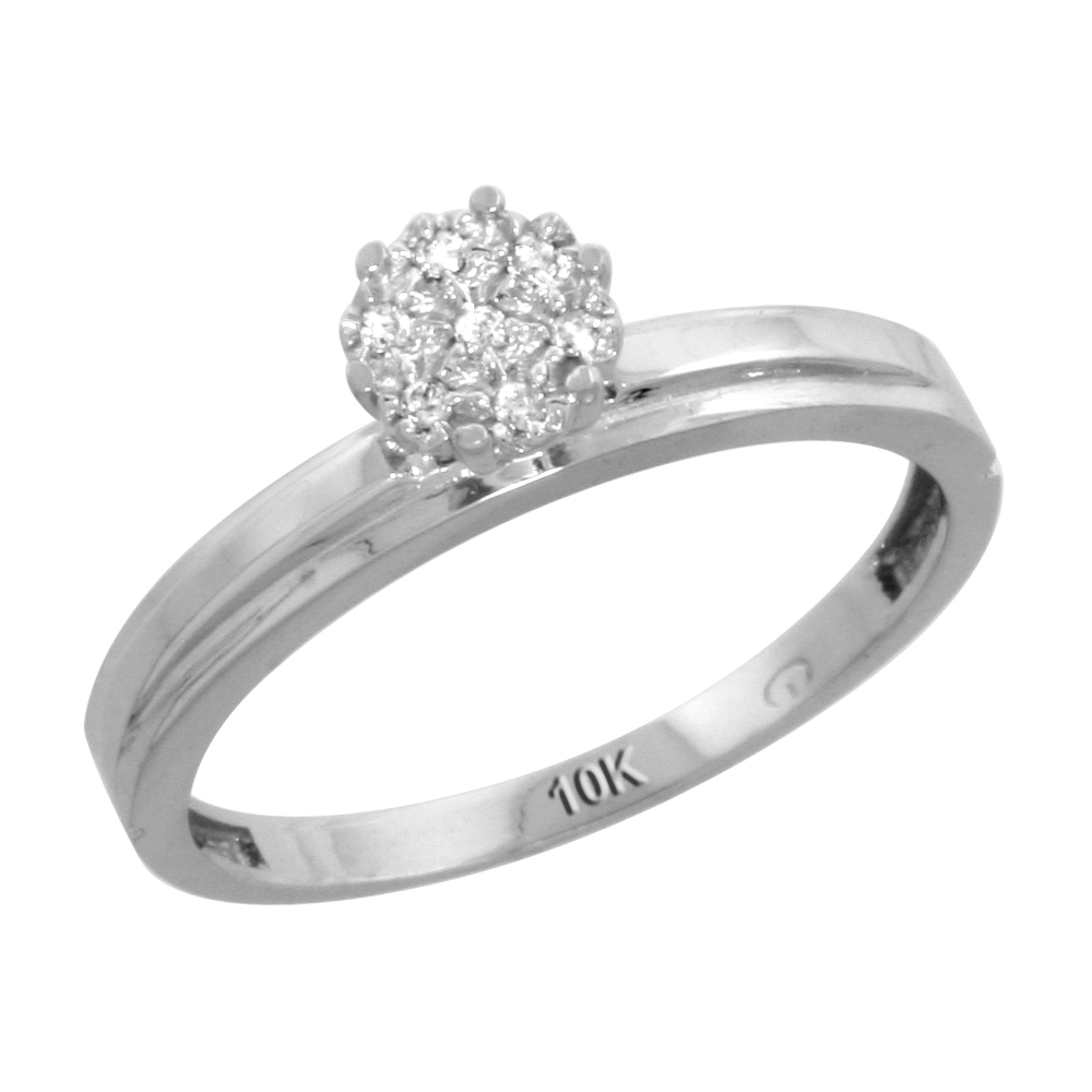 10k White Gold Diamond Engagement Ring 0.05 cttw Brilliant Cut, 1/8 inch 3mm wide