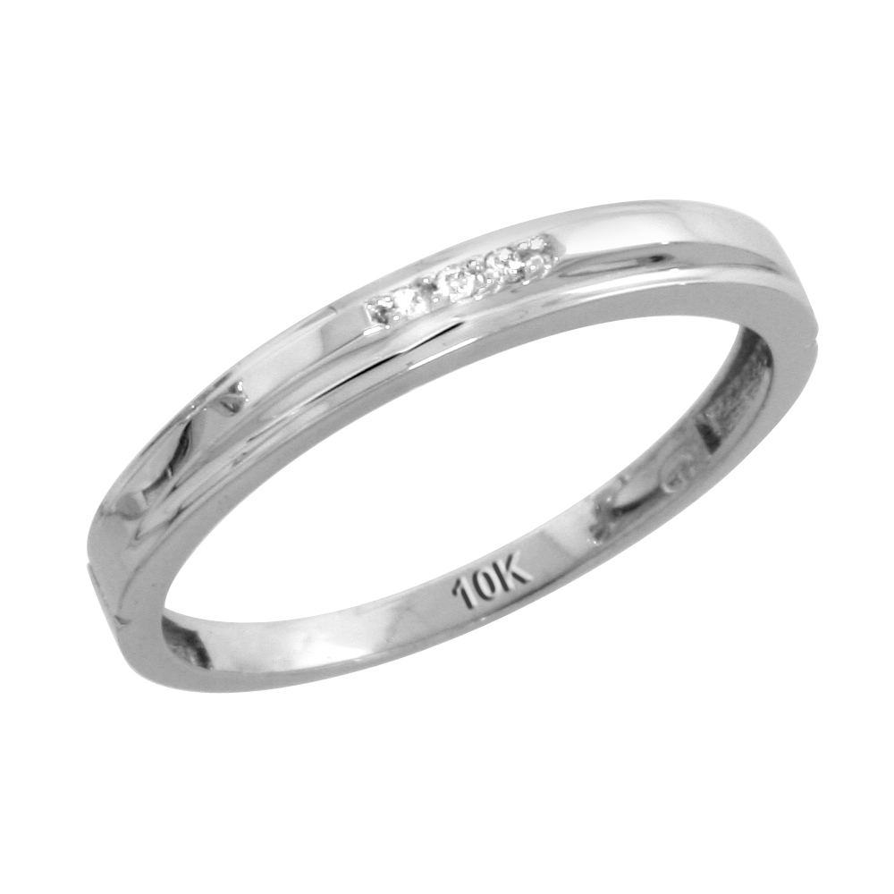 10k White Gold Ladies Diamond Wedding Band Ring 0.02 cttw Brilliant Cut, 1/8 inch 3mm wide