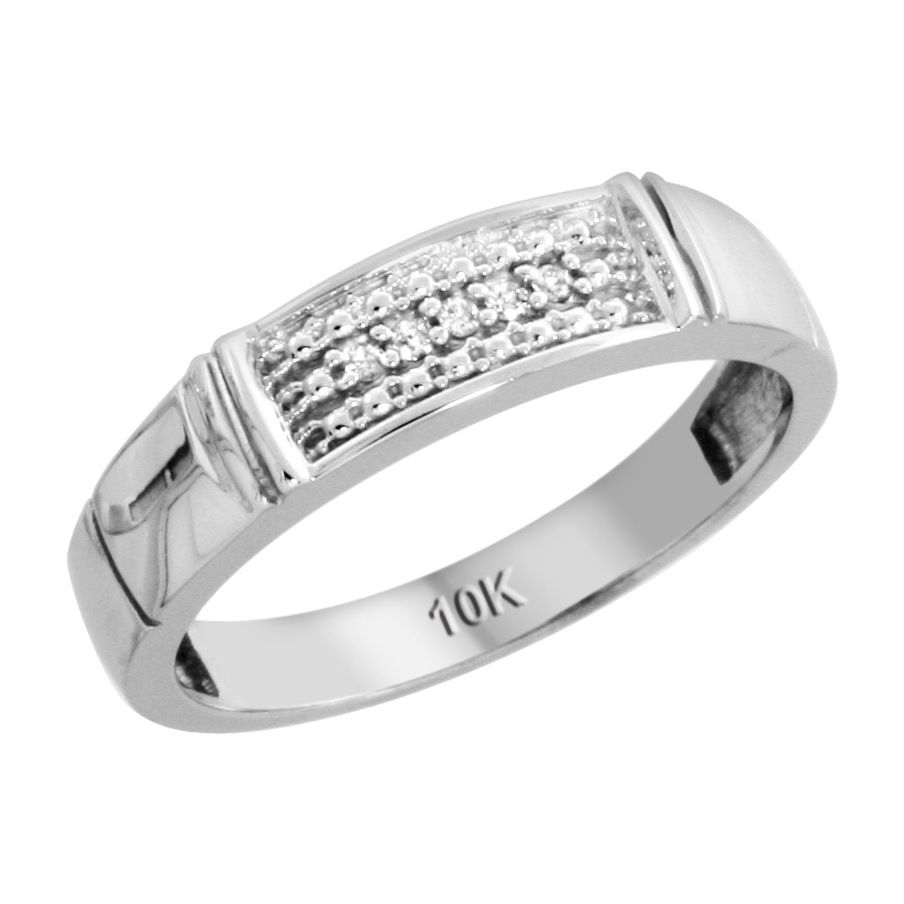 10k White Gold Ladies Diamond Wedding Band Ring 0.03 cttw Brilliant Cut, 3/16 inch 4.5mm wide