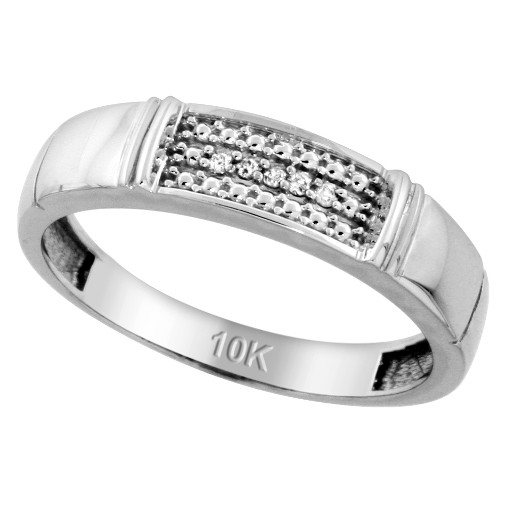 Sterling Silver Men's Diamond Band, w/ 0.03 Carat Brilliant Cut Diamonds, 3/16 in. (5mm) wide