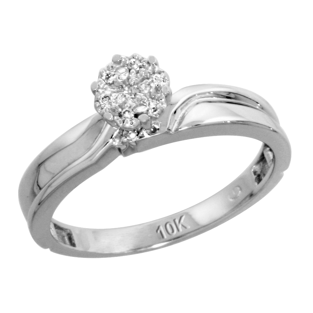 10k White Gold Diamond Engagement Ring 0.05 cttw Brilliant Cut, 1/8 inch 3.5mm wide