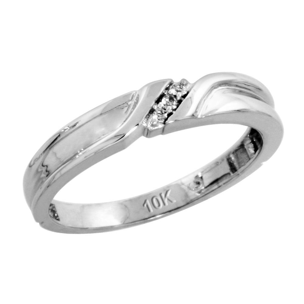 10k White Gold Ladies Diamond Wedding Band Ring 0.02 cttw Brilliant Cut, 1/8 inch 3.5mm wide
