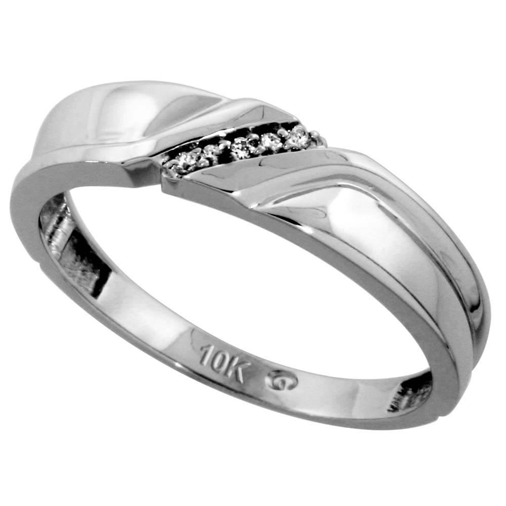 Sterling Silver Men's Diamond Band, w/ 0.04 Carat Brilliant Cut Diamonds, 3/16 in. (5mm) wide