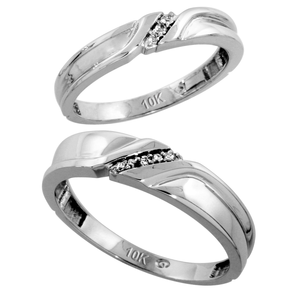 Sterling Silver 2-Piece His (5mm) & Hers (3.5mm) Diamond Wedding Band Set, w/ 0.06 Carat Brilliant Cut Diamonds; (Ladies Size 5 to10; Men's Size 8 to 14)